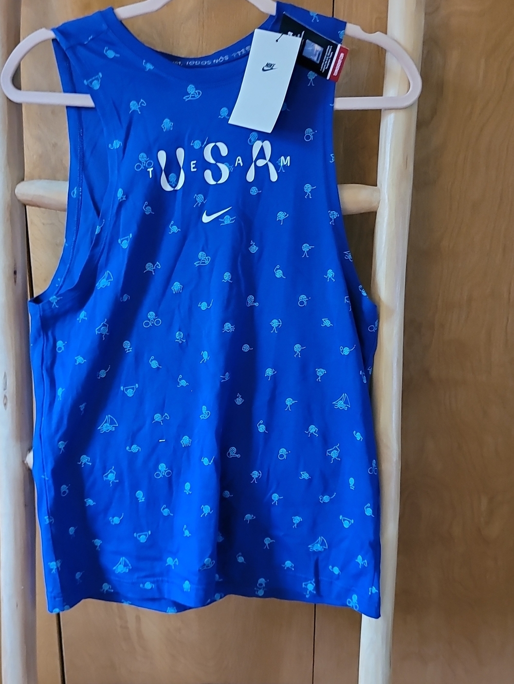 Nike Blue Womens USA Graphic Tank Top with Light Blue Print